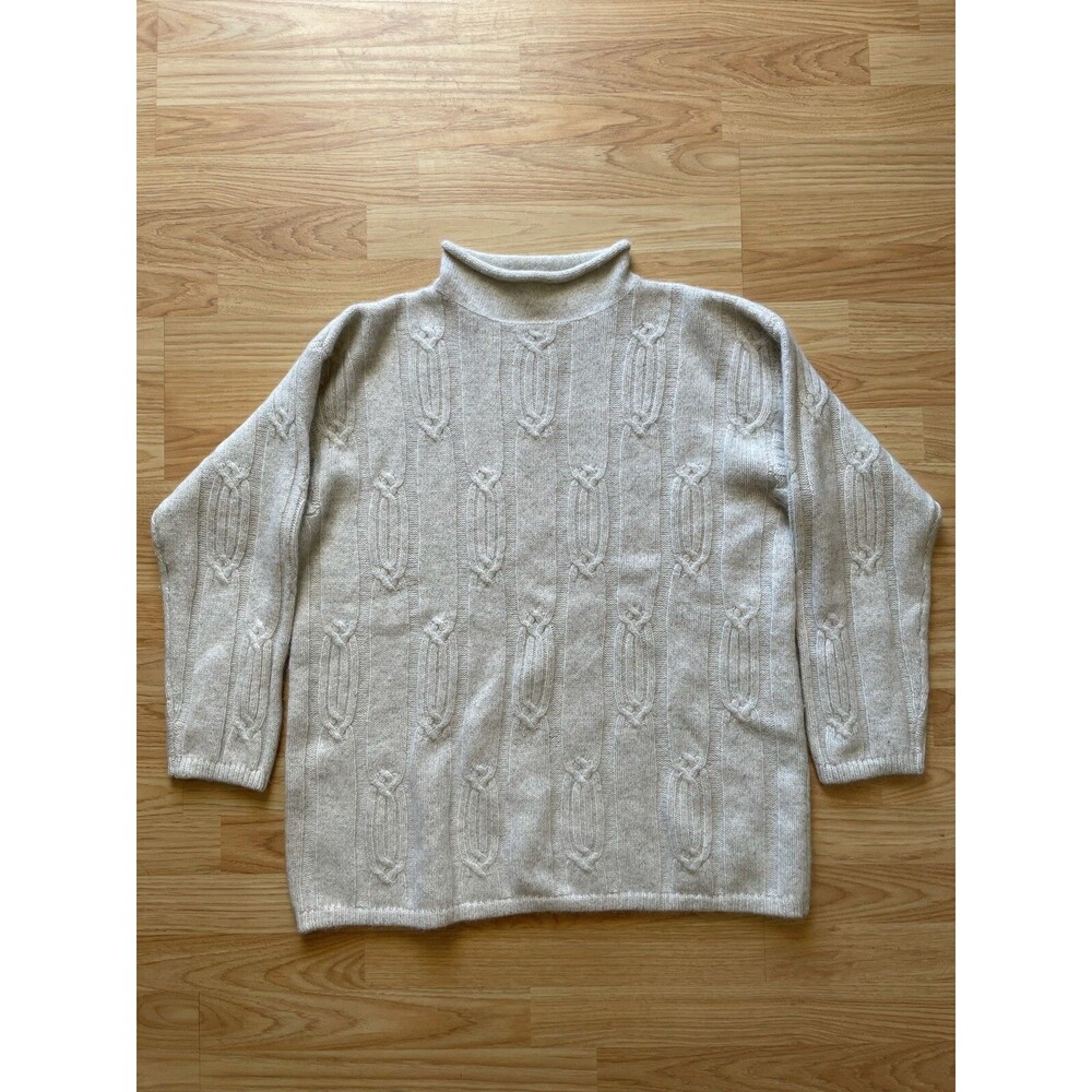 Vintage THE LODGE Unisex Cream Cable Knit Lambswool/Angora Sweater